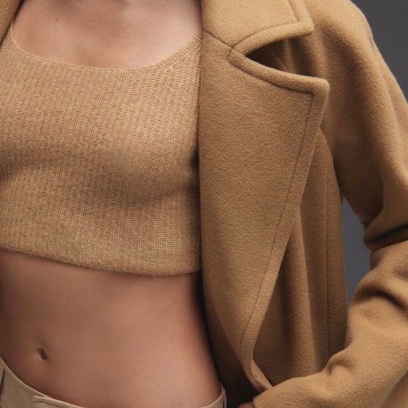 Everlane Womens Cozy Stretch Tank Top Wool Blend Soft Cropped In Camel Size M - Picture 2 of 4